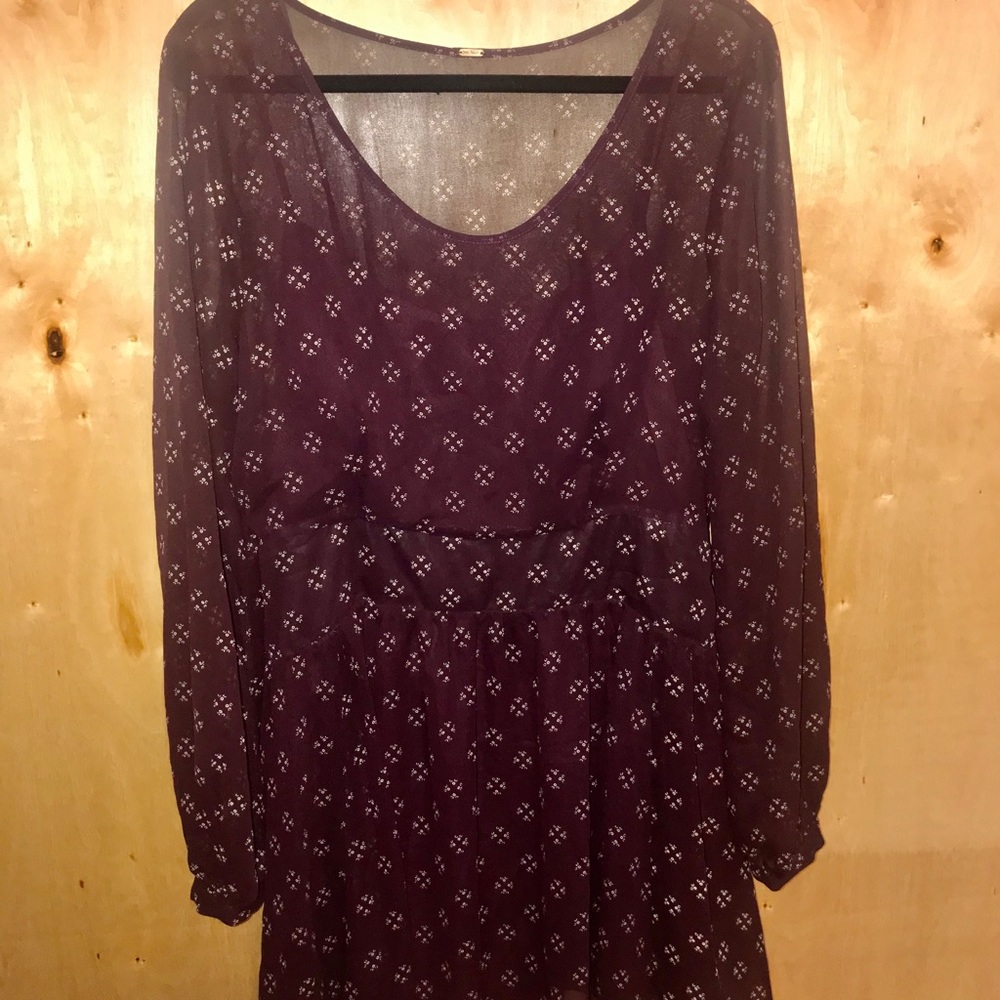 Free People Purple Long Sleeve Chiffon Dress, Sz L
